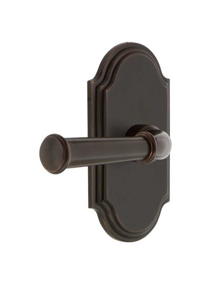 Grandeur Arc Rosette Door Set with Georgetown Levers in Timeless Bronze.